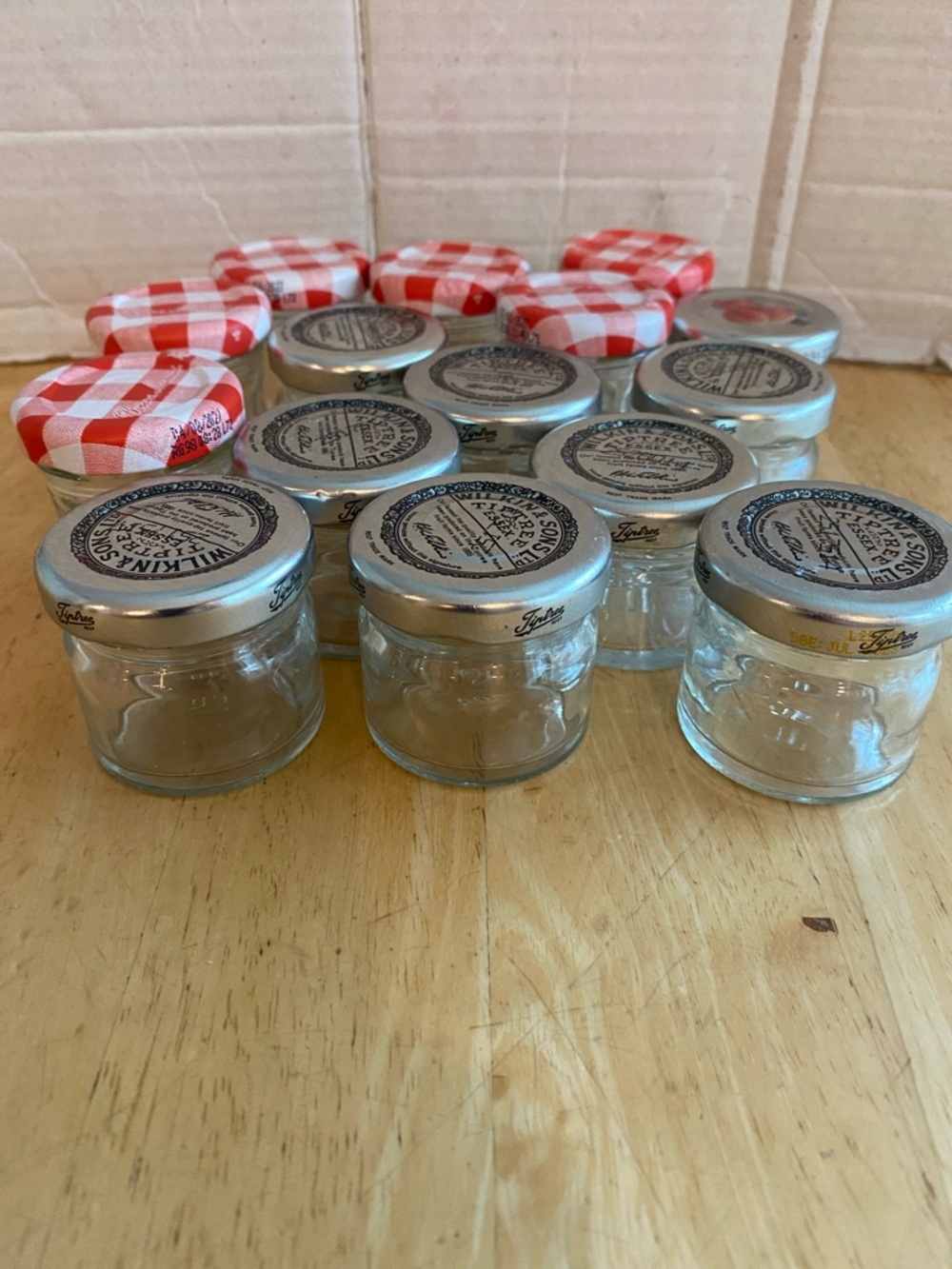 Set of 15 Small empty Glass Jars w Lids Can use to make sampler candles or jams